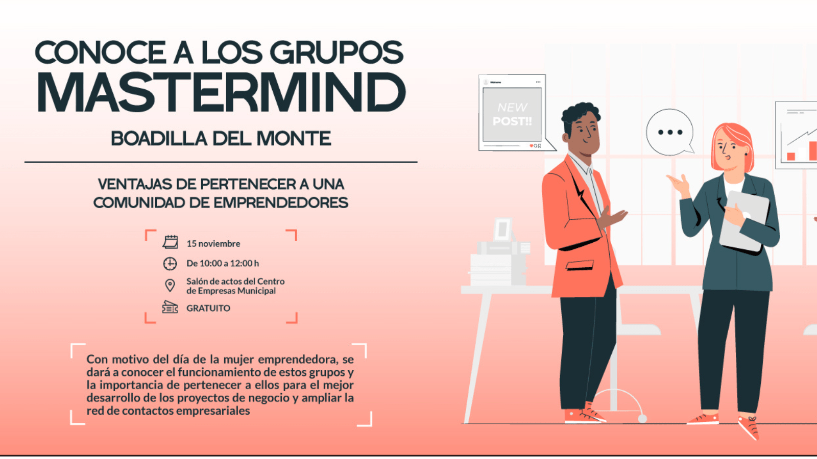 La Concejalía de Emprendimiento ofrecerá una Jornada de Puertas Abiertas sobre el funcionamiento de los grupos mastermind