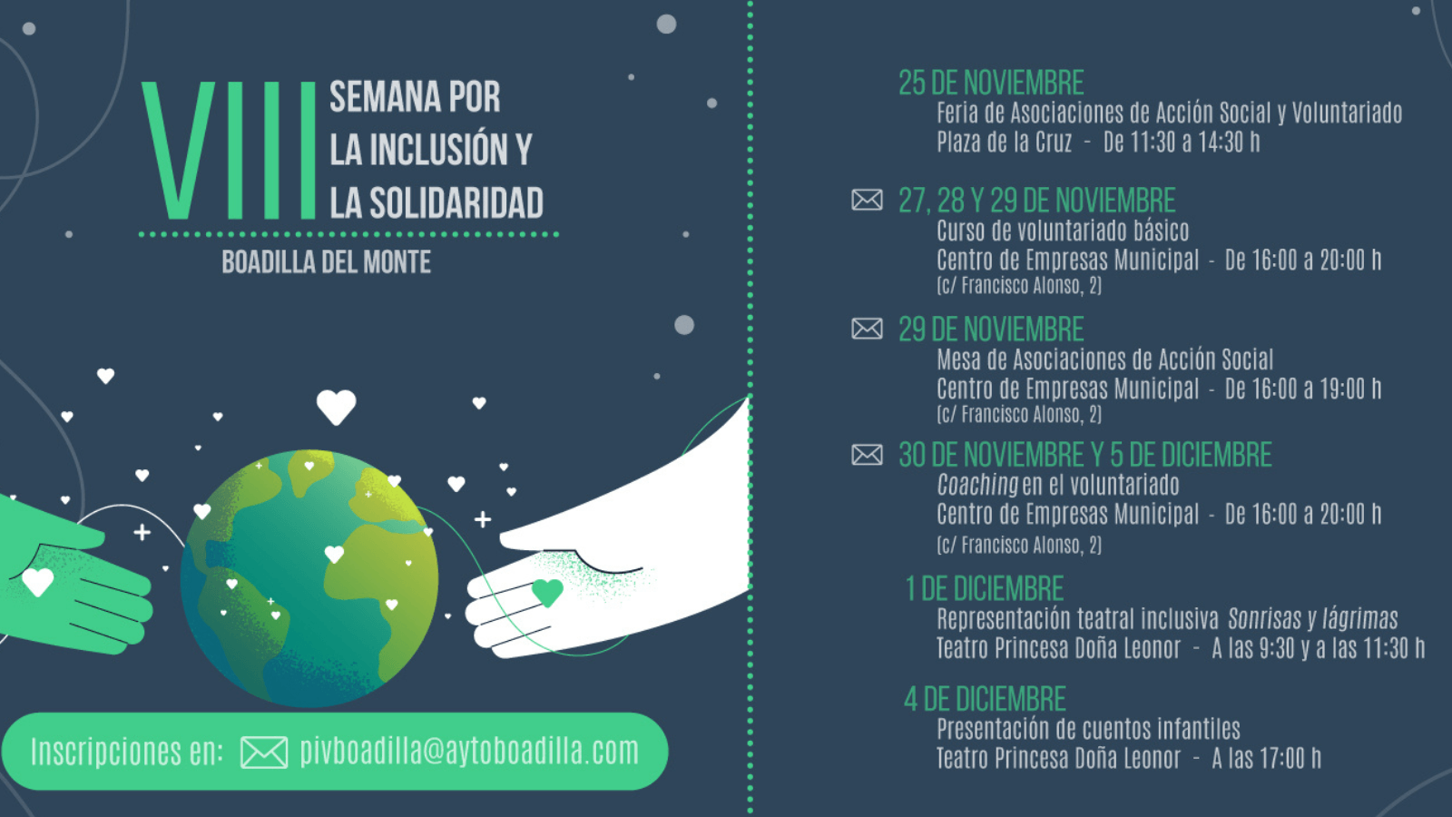 Boadilla se prepara para celebrar la VIII Semana por la Inclusión y la Solidaridad Boadilla se prepara para celebrar la VIII Semana por la Inclusión y la Solidaridad
