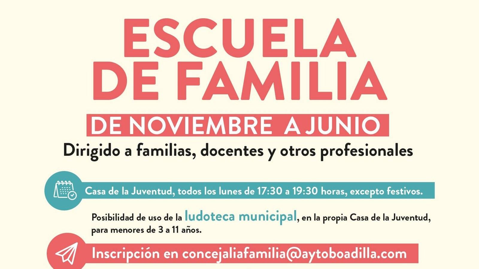 La Escuela de Familia ofrece charlas todos los lunes de manera presencial La Escuela de Familia ofrece charlas todos los lunes de manera presencial