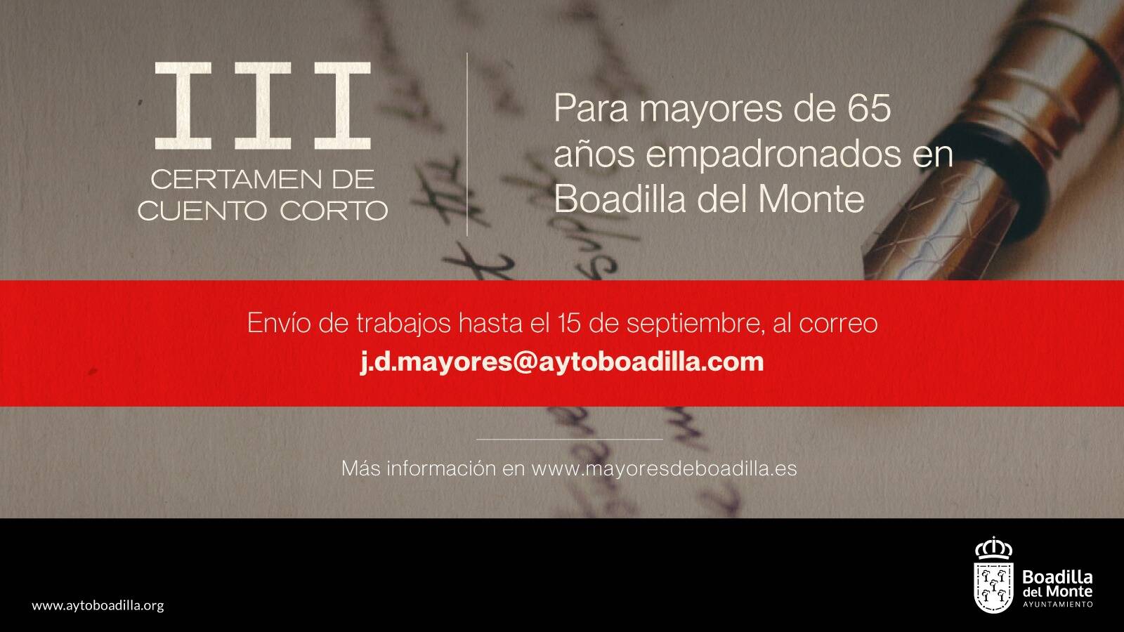 Abiertas las inscripciones para el III Certamen de Cuento Corto de Mayores de Boadilla Abiertas las inscripciones para el III Certamen de Cuento Corto de Mayores de Boadilla