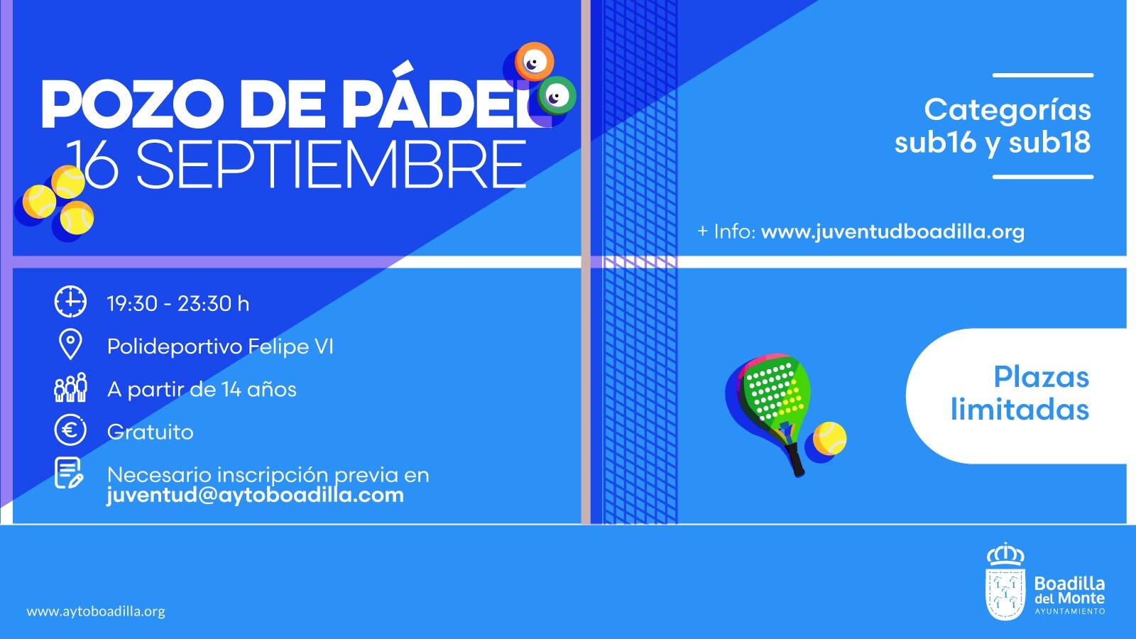 Pozo de Pádel en el polideportivo Rey Felipe VI para jóvenes el próximo 16 de septiembre