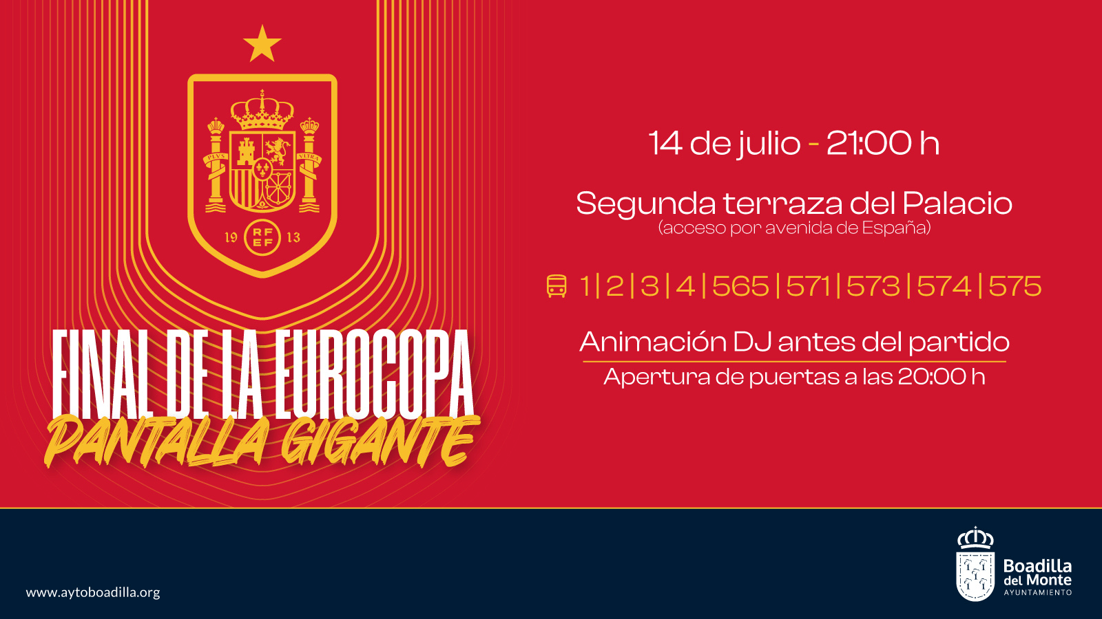 Boadilla instalará una pantalla gigante para la final de la Eurocopa Boadilla instalará una pantalla gigante para la final de la Eurocopa