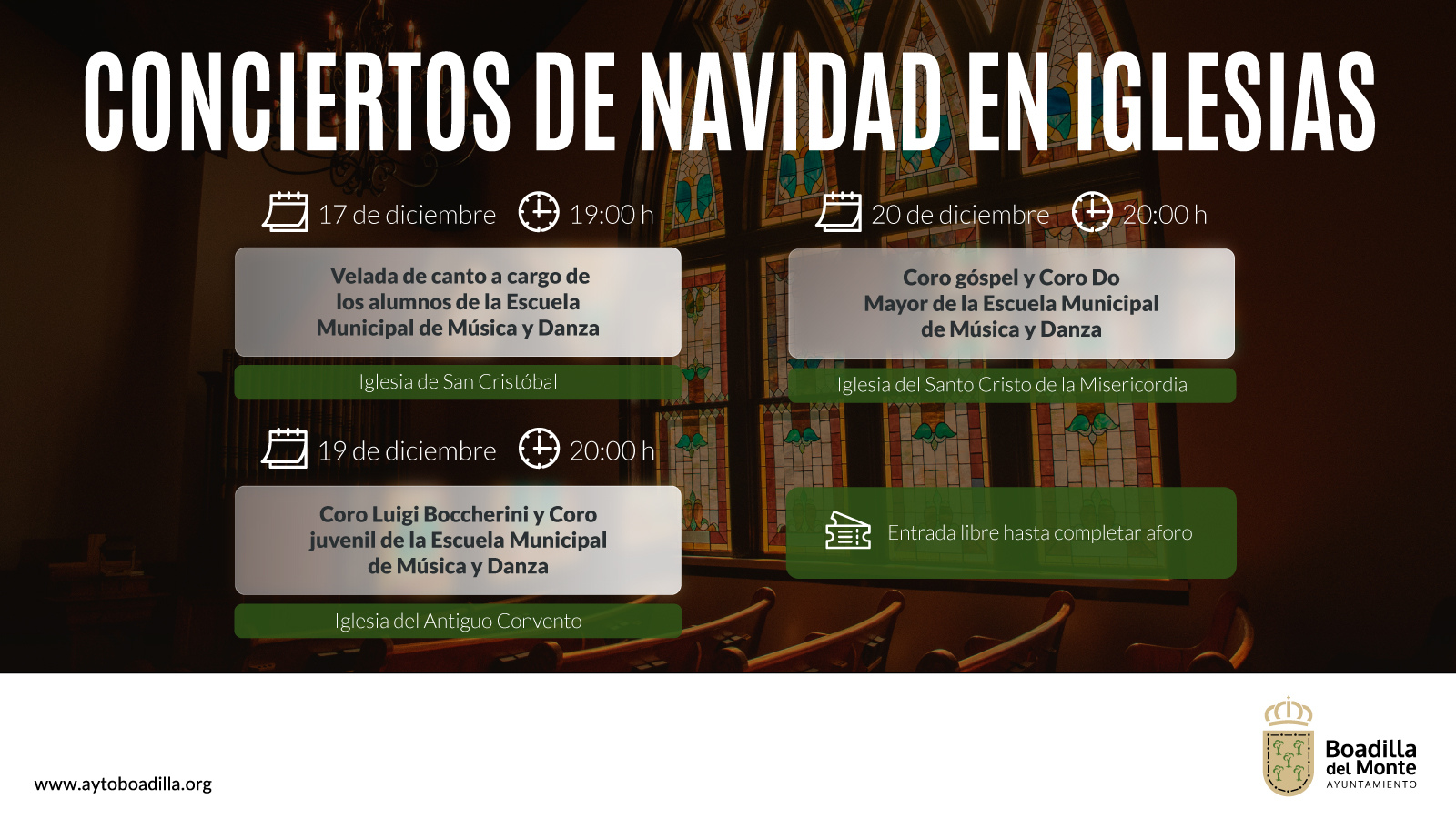 El Ayuntamiento de Boadilla organiza conciertos navideños en iglesias locales El Ayuntamiento de Boadilla organiza conciertos navideños en iglesias locales