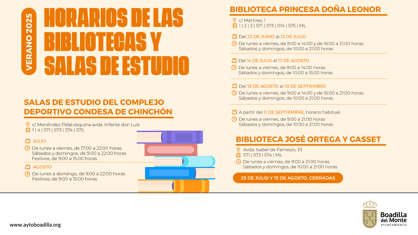 Horario especial de verano en las bibliotecas y salas de estudio municipales Horario especial de verano en las bibliotecas y salas de estudio municipales