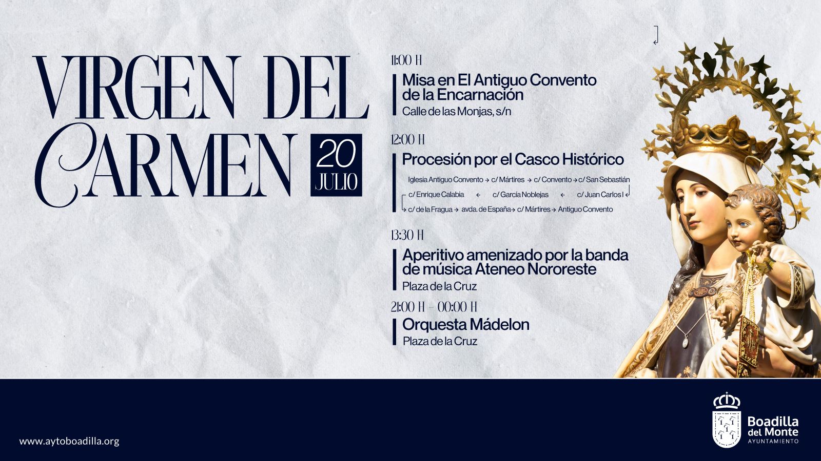 Boadilla honra a la Virgen del Carmen con una jornada festiva el 20 de julio Boadilla honra a la Virgen del Carmen con una jornada festiva el 20 de julio
