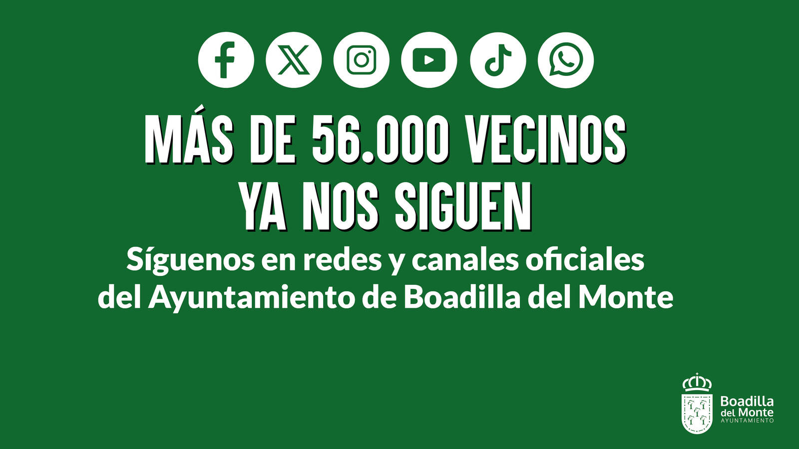 El Ayuntamiento de Boadilla consolida su presencia en redes sociales con más de 56.000 seguidores El Ayuntamiento de Boadilla consolida su presencia en redes sociales con más de 56.000 seguidores