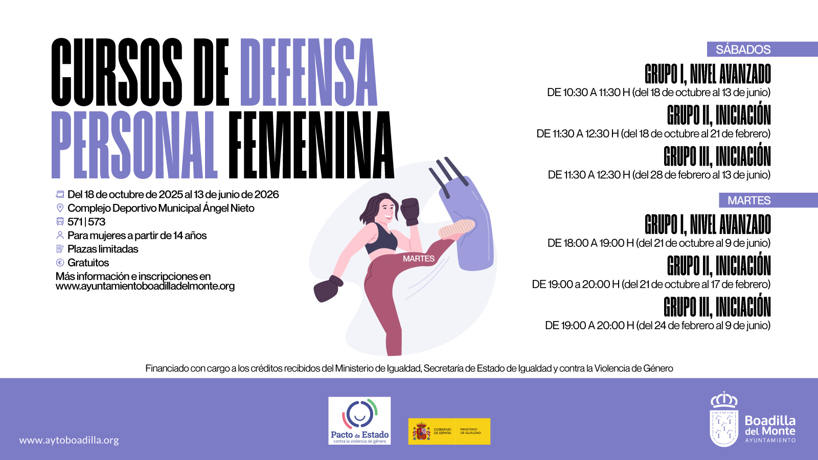 Boadilla abre la inscripción para los cursos gratuitos de defensa personal femenina Boadilla abre la inscripción para los cursos gratuitos de defensa personal femenina