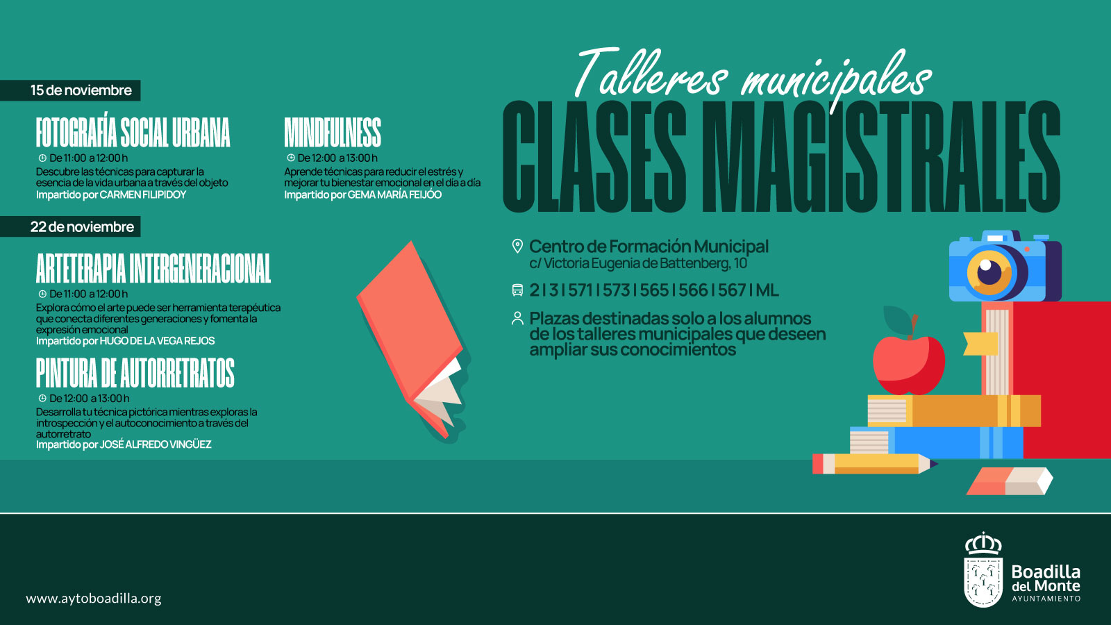 Boadilla del Monte impulsa la formación en noviembre con clases magistrales y un ciclo de conferencias abierto