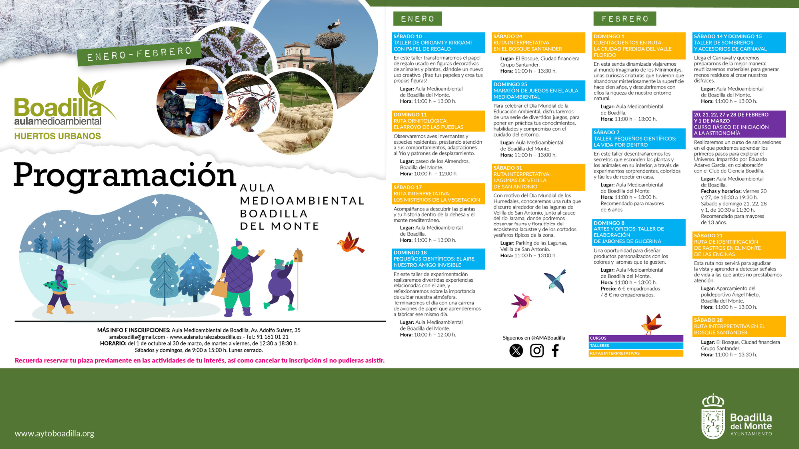 El Aula Medioambiental ofrece en enero y febrero una completa programación de talleres, rutas y actividades familiares El Aula Medioambiental ofrece en enero y febrero una completa programación de talleres, rutas y actividades familiares