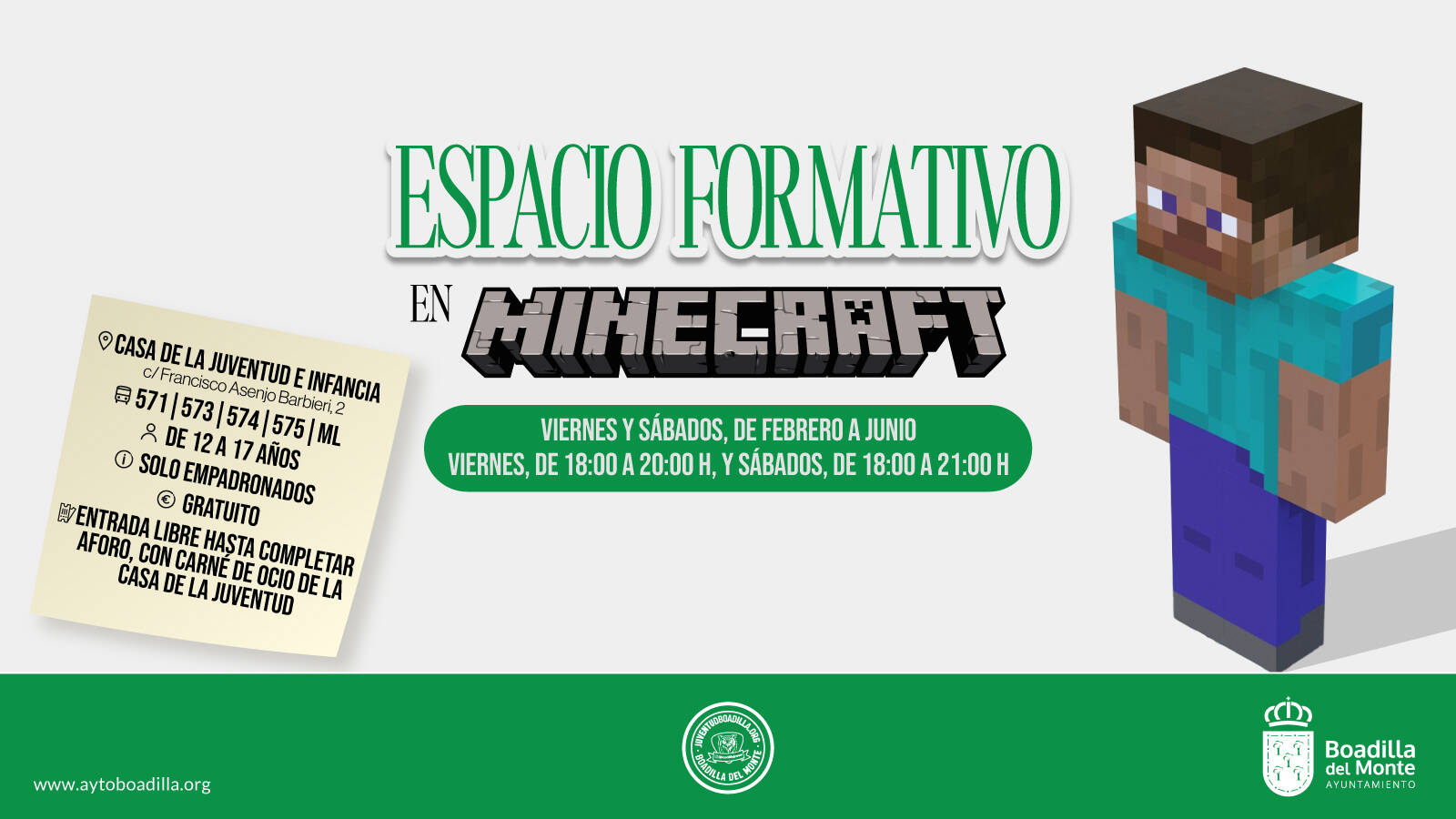 Juventud pone en marcha desde el 6 de febrero un espacio formativo y lúdico en Minecraft para jóvenes de 12 a 17 años