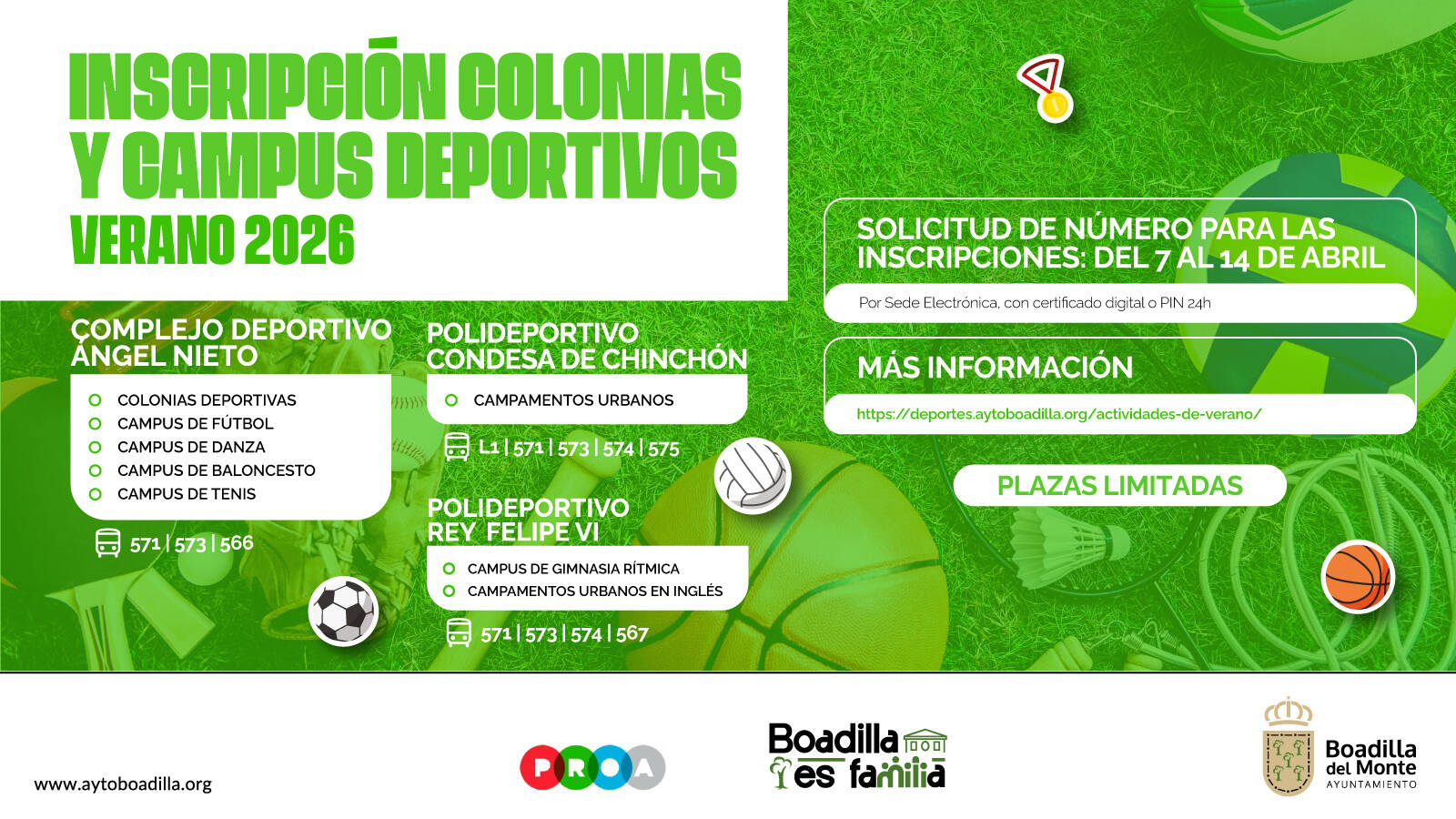Boadilla abre el 7 de abril el plazo de solicitud de número para el sorteo de la inscripción a las colonias y campus verano