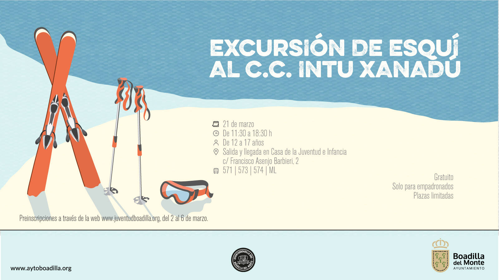 Jóvenes de Boadilla podrán disfrutar de una jornada de esquí en Xanadú el 21 de marzo Jóvenes de Boadilla podrán disfrutar de una jornada de esquí en Xanadú el 21 de marzo