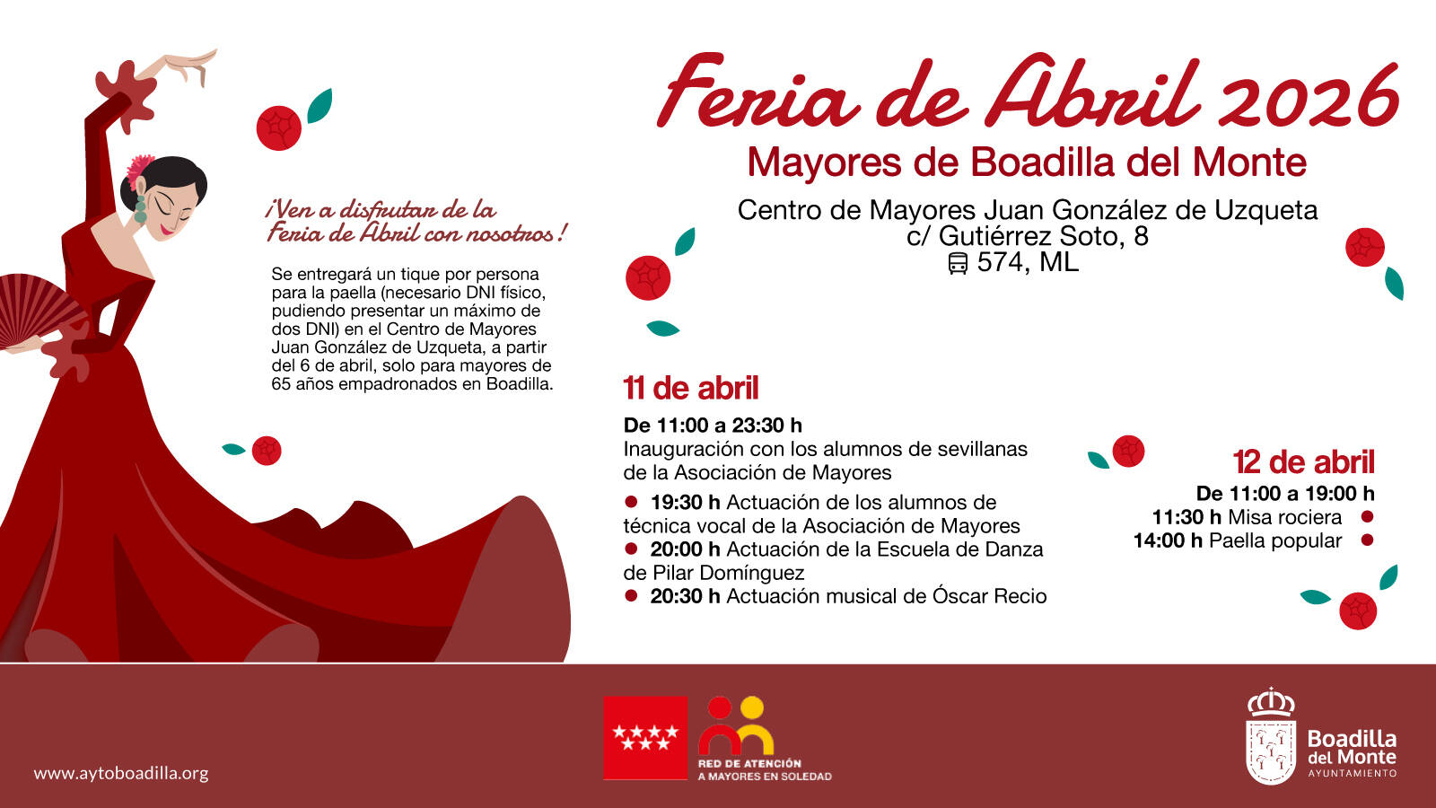 Boadilla celebra su Feria de Abril para mayores con música, baile y paella popular Boadilla celebra su Feria de Abril para mayores con música, baile y paella popular