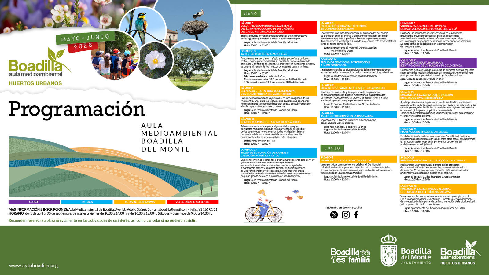 Rutas, talleres y voluntariado: el Aula Medioambiental llena mayo y junio de actividades en Boadilla
