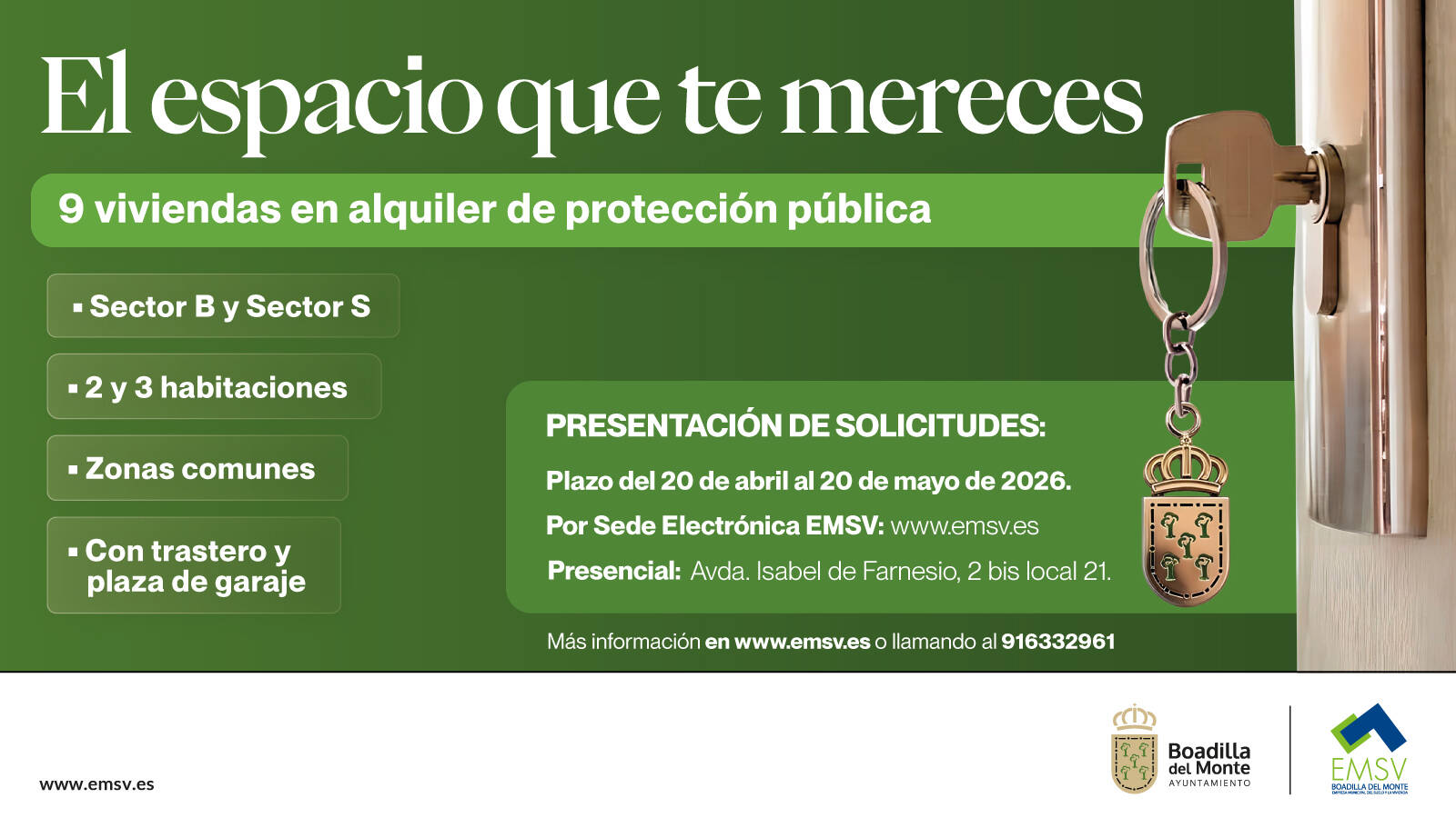 Boadilla saca a sorteo nueve viviendas protegidas en alquiler desde 509 euros al mes