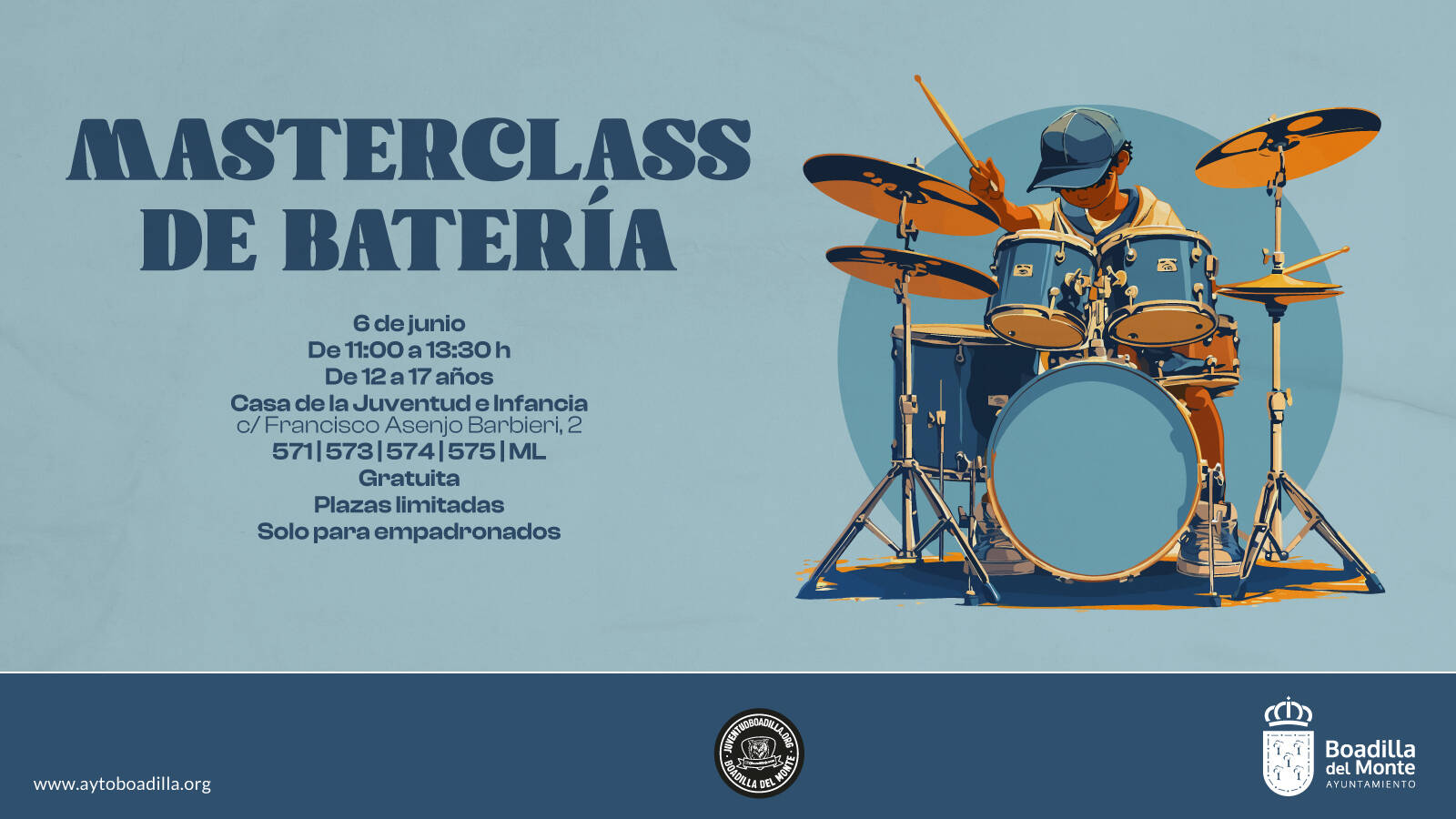 Boadilla abre la inscripción para una masterclass de batería dirigida a jóvenes Boadilla abre la inscripción para una masterclass de batería dirigida a jóvenes