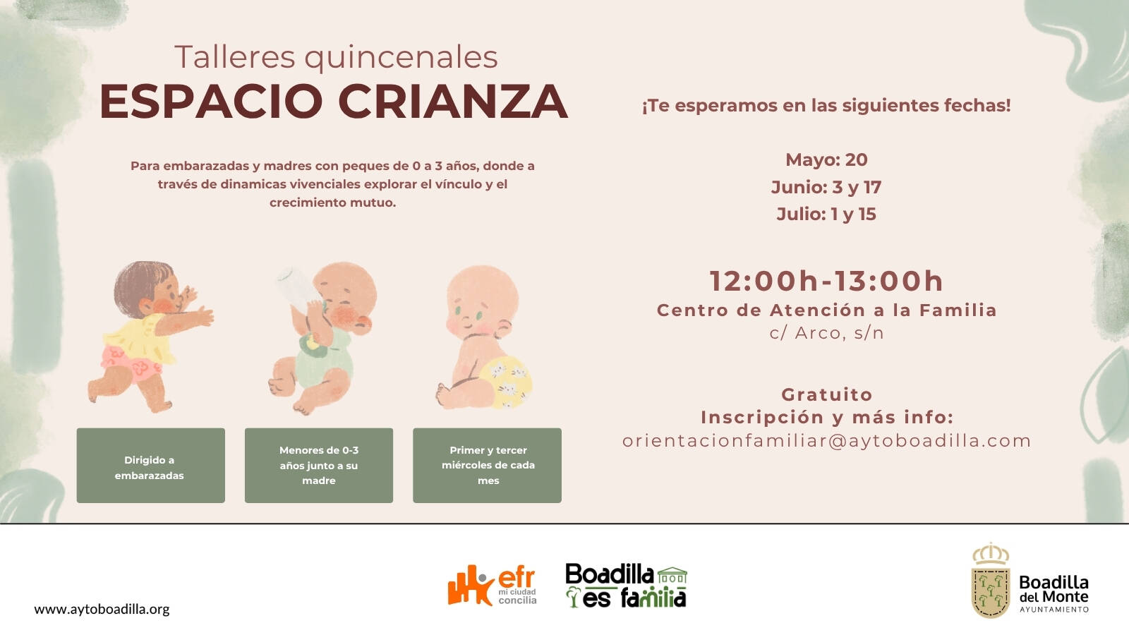 Boadilla pone en marcha “Espacio Crianza”, talleres gratuitos para familias con bebés y embarazadas Boadilla pone en marcha “Espacio Crianza”, talleres gratuitos para familias con bebés y embarazadas