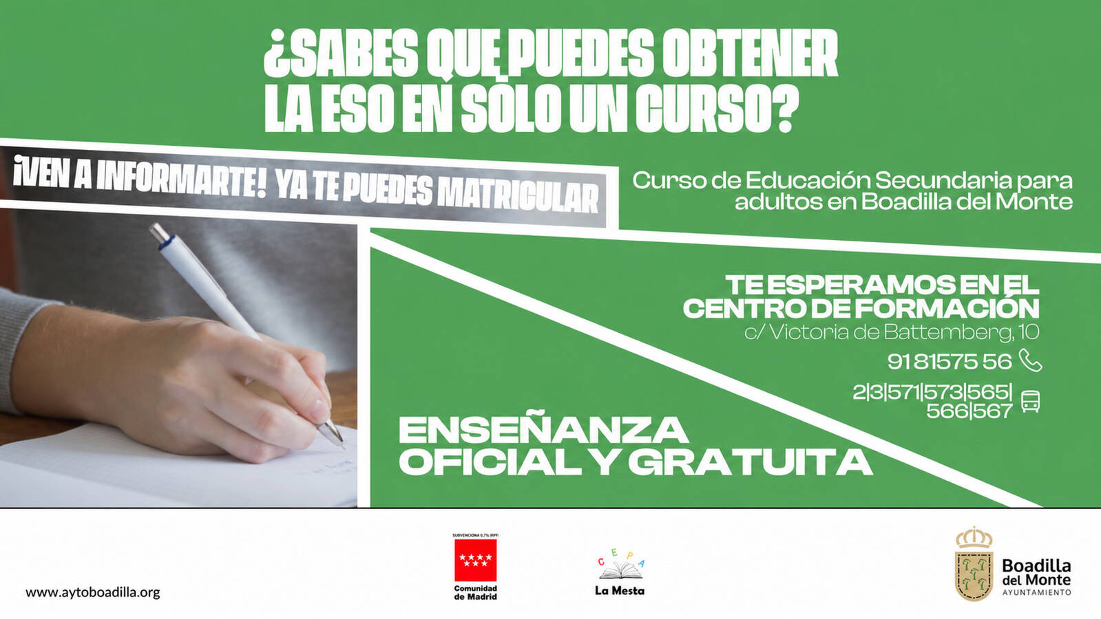 Boadilla ofrece obtener el título de ESO gratis en un año