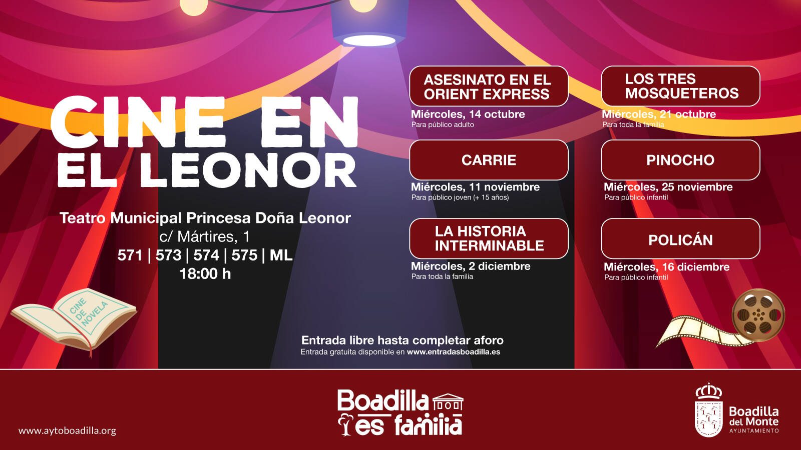 Boadilla ofrece seis películas gratis entre octubre y diciembre