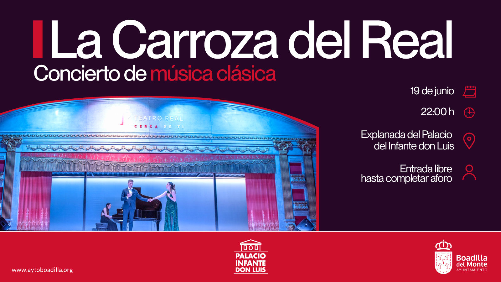 La Carroza del Real ofrecerá un concierto de ópera y zarzuela en Boadilla el 19 de junio La Carroza del Real ofrecerá un concierto de ópera y zarzuela en Boadilla el 19 de junio