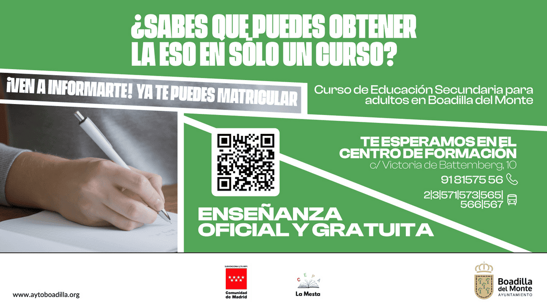 Abierto el plazo de matriculación para el curso de educación secundaria para adultos en Boadilla