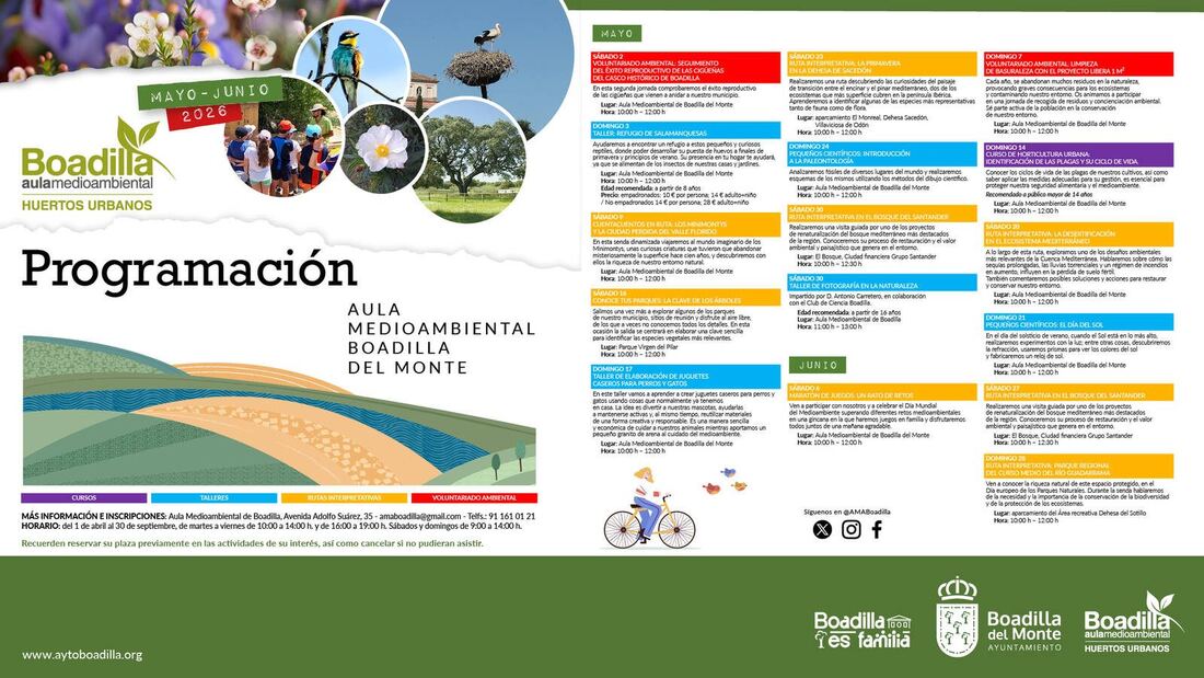 Rutas, talleres y voluntariado: el Aula Medioambiental llena mayo y junio de actividades en Boadilla