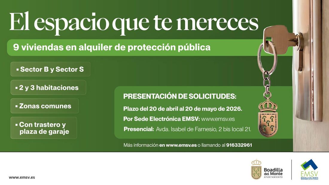 Boadilla saca a sorteo nueve viviendas protegidas en alquiler desde 509 euros al mes