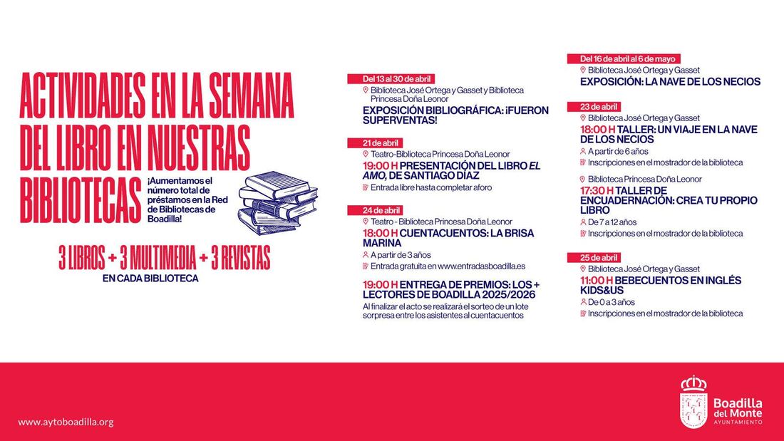 Libros, talleres y cuentacuentos: Boadilla celebra su Semana del Libro con actividades para todos los públicos