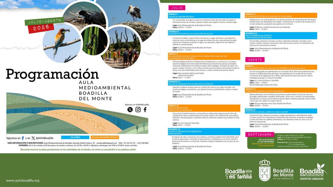 El Aula Medioambiental programa talleres y rutas para julio y agosto